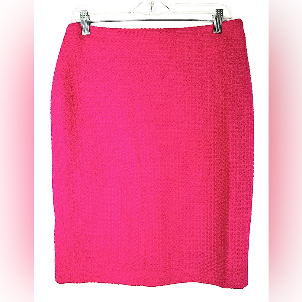 Louben Women Size 8 Fuchsia Pink Pure Virgin Wool Woven Pencil Skirt Zip Canada